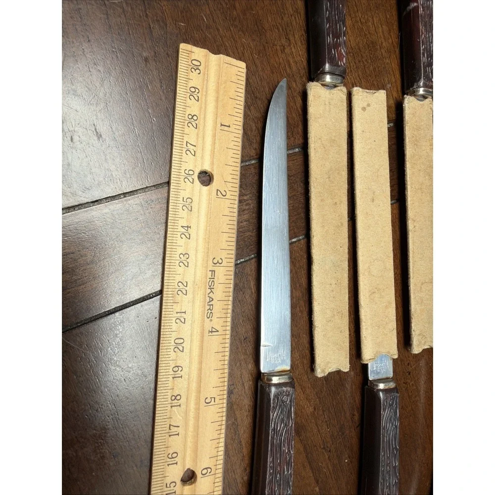 Imperial Stainless Steak Knife Lot Of 6 Vintage Brown Handle 4 Inch
